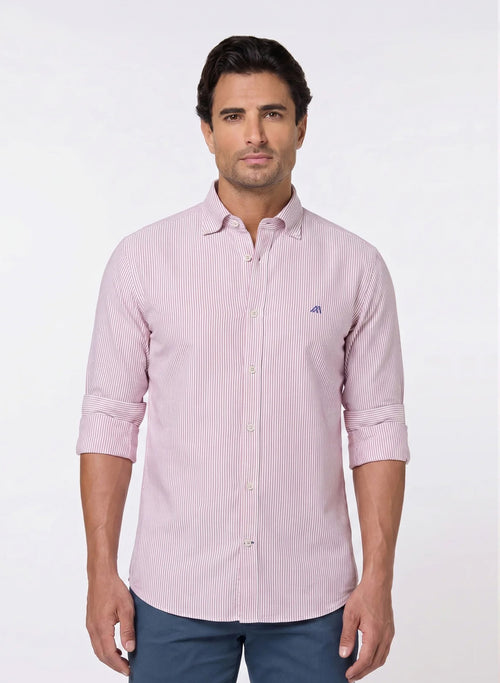 The Earthy Stripe Rust Oxford Shirt with Warm, Natural Tones, Slim Fit