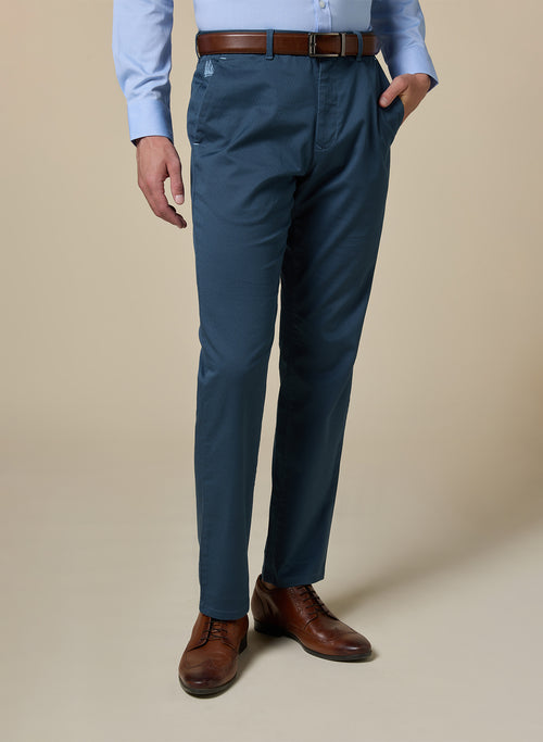 The Coastway, Blue Stretch Twill Chinos, Comfort Fit