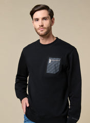 The Nightfall - Black Cotton Sweatshirt with Zip Pocket, Relaxed Fit