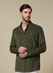 The Forest Depth Green Corduroy Shirt with Rich Texture, Comfort Fit