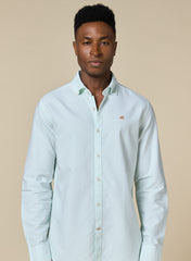 The Fresh Stripe Light Green Oxford Shirt with Vibrant Weave, Slim Fit