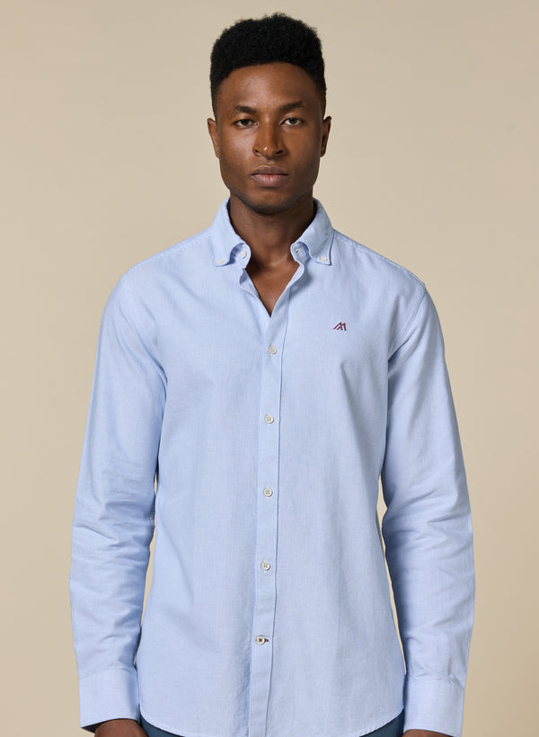 The Airy Pinstripe Sky Blue Oxford Shirt with Soft, Light Texture, Slim Fit