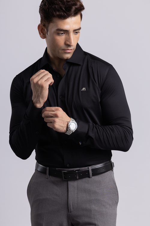 The Liquid Bamboo Black Shirt with Smooth Fluidity, Slim Fit