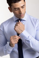 The Non-Iron Stripes Blue Striped Dress Shirt with Semi Cut Away Collar & Sharp Definition, Comfort Fit