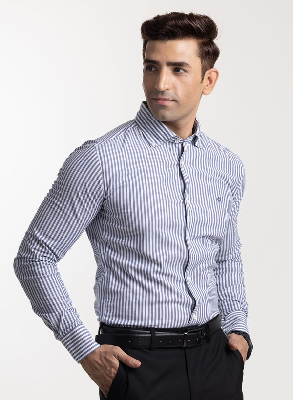 The Tailored Stripes Dark Grey Yarn-Dyed Shirt with Refined Softness, Slim Fit