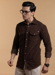 The Velvet Corduroy Dark Brown Shirt with Sumptuous Ribbed Texture, Slim Fit