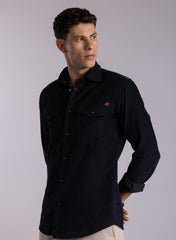 The Ribbed Night Navy Corduroy Shirt with Deep Texture, Slim Fit
