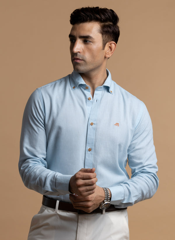 The Breezy Linen Sky Blue Shirt with Lightweight Relaxed Fit, Comfort Fit