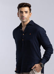 The Deep Ocean Dark Navy Linen Shirt with Rich Depth, Comfort Fit