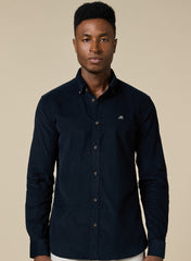 The Midnight Texture Dark Blue Corduroy Shirt with Deep Ribbed Feel, Comfort Fit