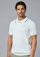 The Snowfall – White Cotton Polo with Quarter-Zip, Comfort Fit