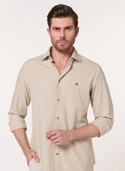 The Halo Sand, Beige Lyocell Linen Blend Shirt, Comfort Fit