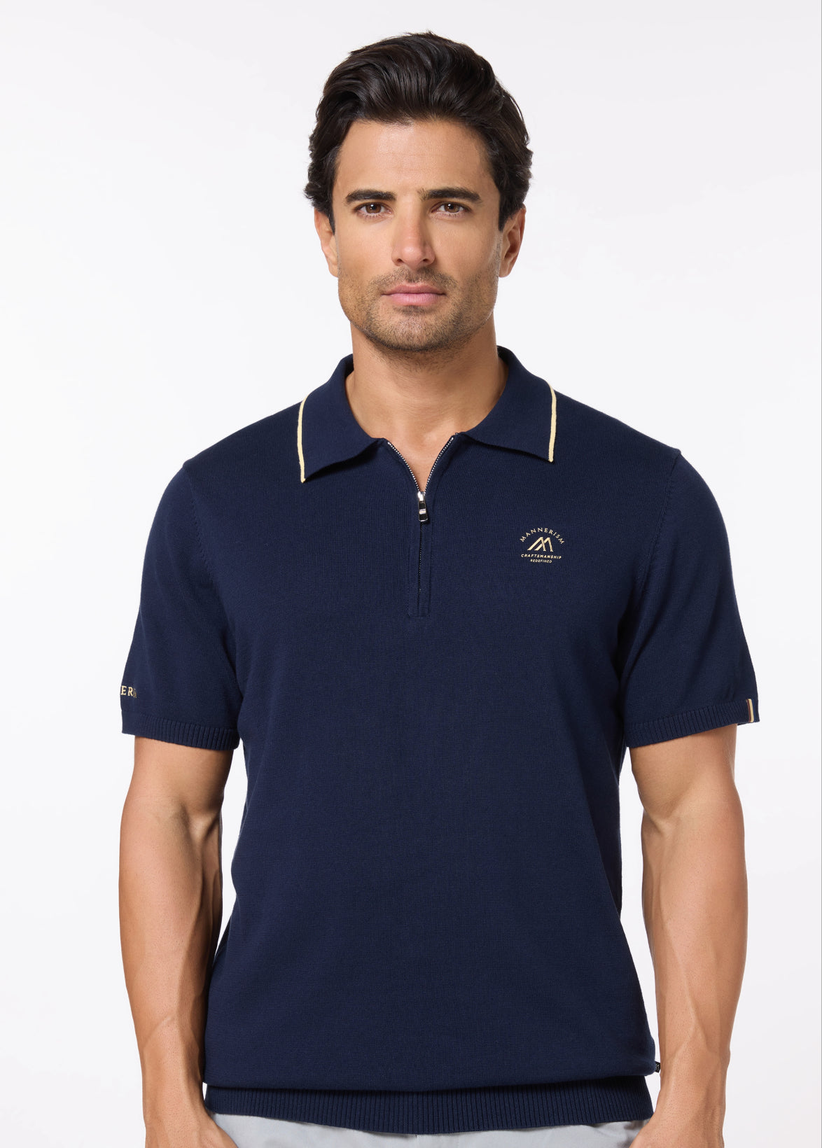 The Deep Navy – Cotton Polo with Quarter-Zip, Comfort Fit – Mannerism