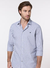 The Mariner, White and Navy Poplin Check Shirt, Slim Fit