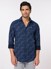 The Luxe Print Navy Oxford Shirt with Rich Printed Finish, Slim Fit