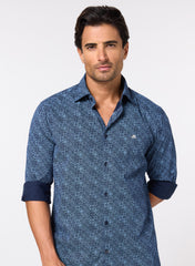 The Inkline, Navy Printed Twill Shirt, Comfort Fit