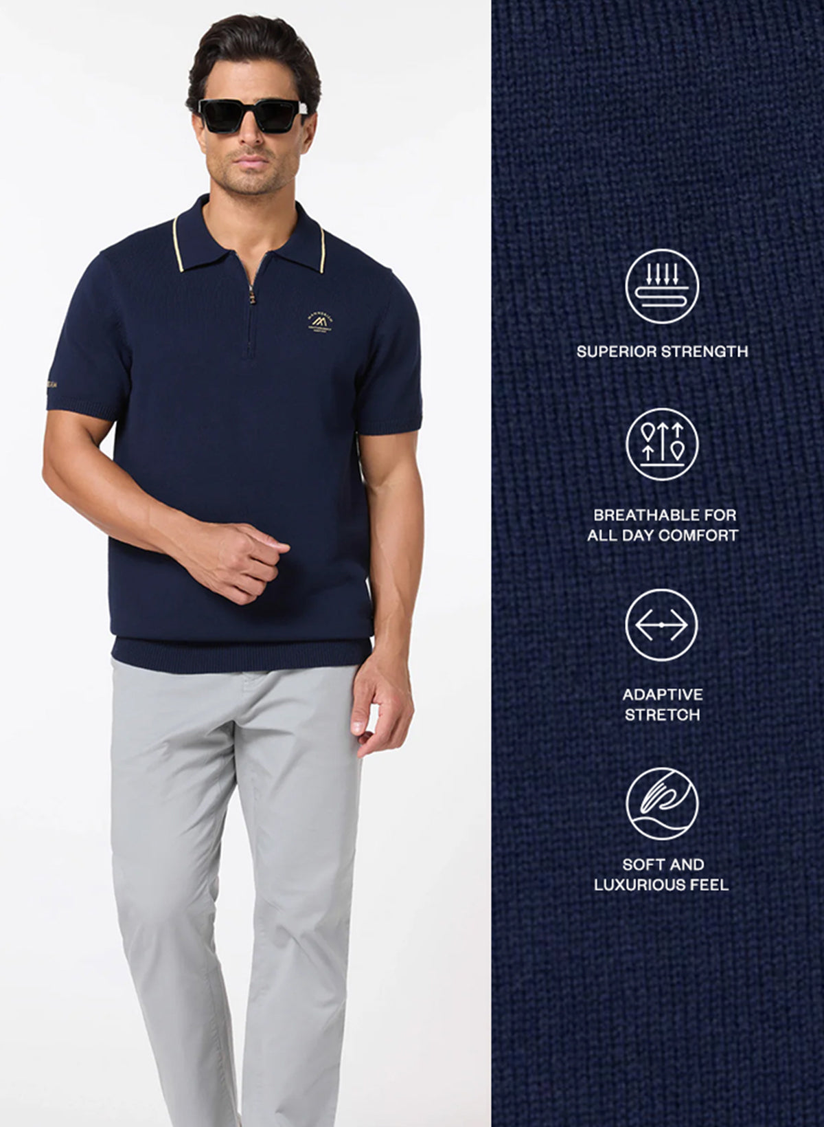The Deep Navy – Cotton Polo with Quarter-Zip, Comfort Fit – Mannerism