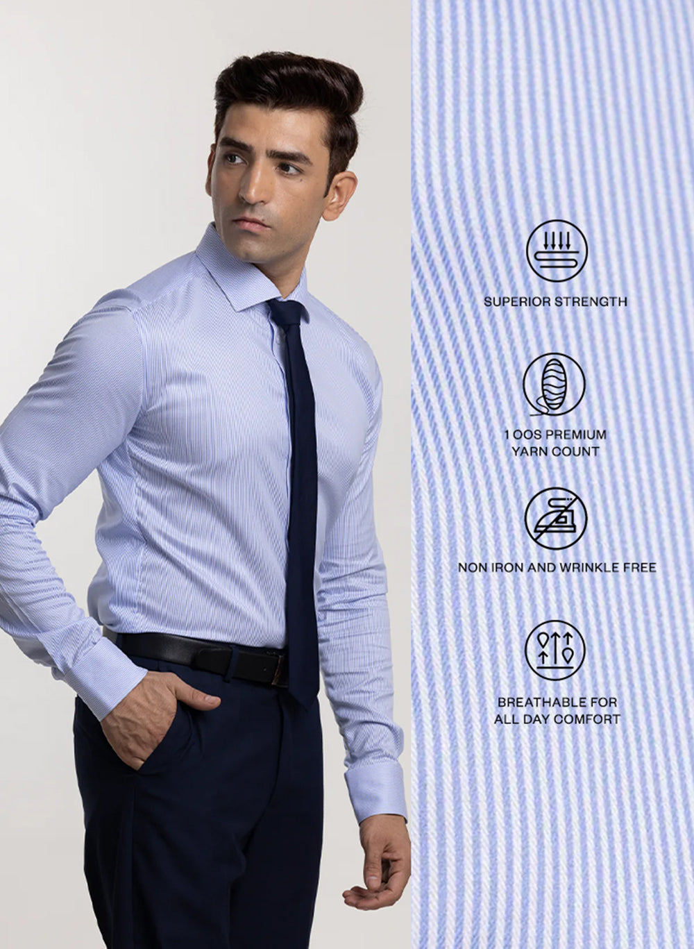 The Non-Iron Stripes Blue Striped Dress Shirt with Semi Cut Away Colla – Mannerism
