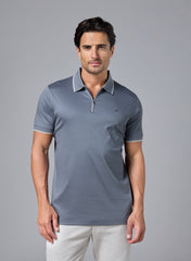 The Anchorage, Grey Cotton Zip Polo, Comfort Fit