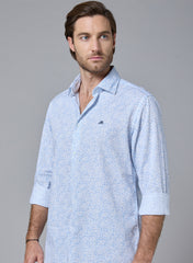 The Blue Geometry – Cotton Shirt with Delicate Pattern, Comfort Fit