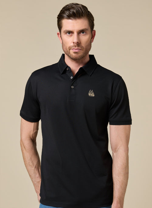 Midnight Black Silk Lyocell Blend Polo, Comfort Fit
