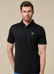 Midnight Black Silk Lyocell Blend Polo, Comfort Fit