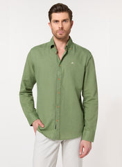 The Spice Market Green Linen Shirt with Exotic Warmth, Comfort Fit