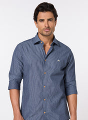 The Graphite Line, Dark Grey Striped Cotton Shirt, Slim Fit