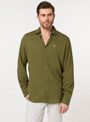 The Forest Canopy Olive Green Lyocell Shirt with Natural Calm, Comfort Fit
