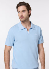 The Light Breeze – Baby Blue Cotton V-Neck Polo, Comfort Fit