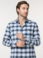 The Beacon, Blue and White Cotton Checks Shirt, Comfort Fit