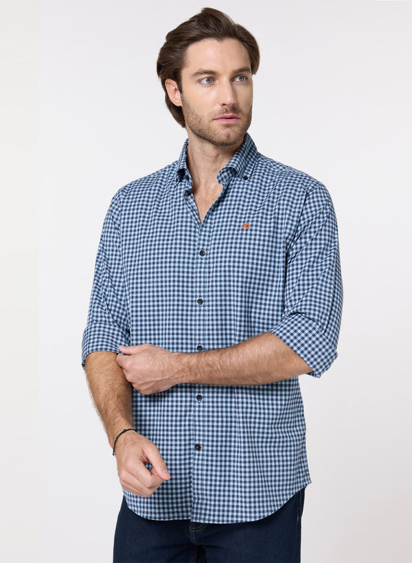 The Crisp Check Light Blue Gingham Shirt with Fresh, Breathable Cotton, Slim Fit