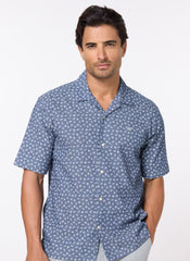 The Voyager Cotton Mid Navy Shirt with Stretch Comfort Fabric, Comfort Fit