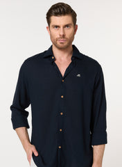 The Deep Night Navy Lyocell Shirt with Smooth Elegance, Comfort Fit